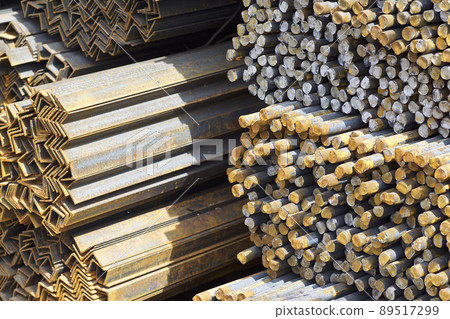 Metal profiles of different kinds are located in the metal products warehouse Metal profiles of different kinds are located in the metal products warehouse 89517299
