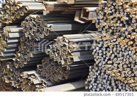 Metal profiles of different kinds are located in the metal products warehouse Metal profiles of different kinds are located in the metal products warehouse 89517301