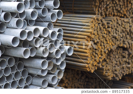 Metal profiles of different kinds are located in the metal products warehouse Metal profiles of different kinds are located in the metal products warehouse 89517335