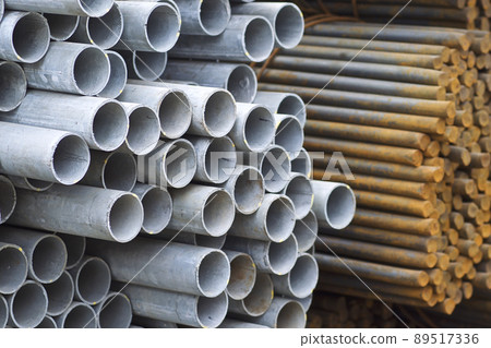 Metal profiles of different kinds are located in the metal products warehouse 89517336