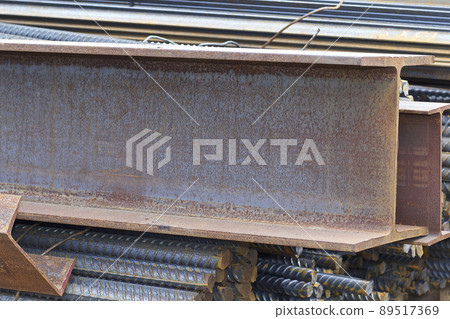 Metal profiles of different kinds are located in the metal products warehouse 89517369