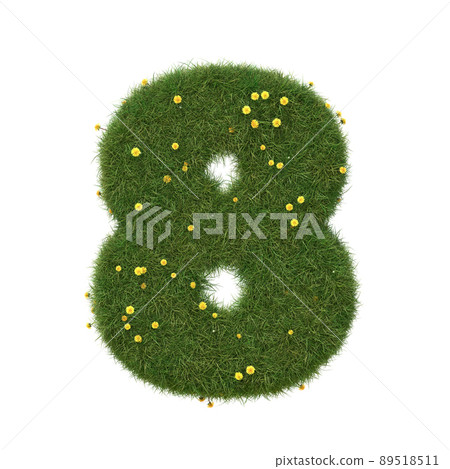 Realistic grass numbers isolated on white background. Collection. 3D image. Realistic grass numbers isolated on white background. Collection. 3D image. 89518511