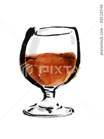 Hand-painted Japanese-style illustration of brandy in a glass 89518548