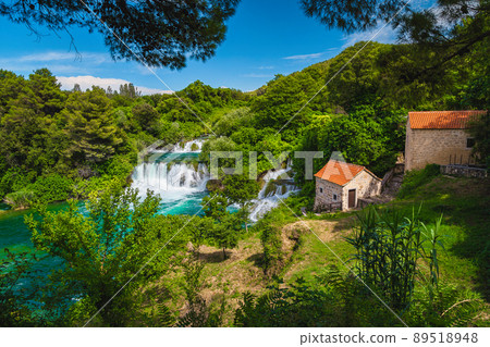 Krka National Park with waterfalls in the forest, Dalmatia, Croatia 89518948