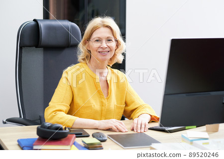 Successful mature businesswoman working at office Successful mature businesswoman working at office 89520246