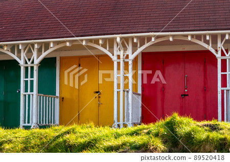 Old beach huts at Scarborough, UK Old beach huts at Scarborough, UK 89520418