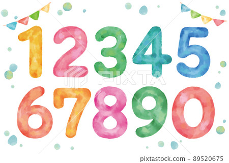 水彩風格，一組數字。矢量圖素材。 89520675