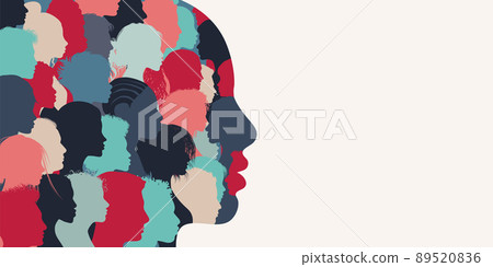 Silhouette profile group of men and women of diverse culture. Diversity multi-ethnic and multiracial people. Concept of racial equality and anti-racism. Multicultural. Banner copy space Silhouette profile group of men and women of diverse culture. Diversity multi-ethnic and multiracial people. Concept of racial equality and anti-racism. Multicultural. Banner copy space 89520836