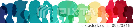 Silhouette profile group men and women of diverse cultures. Diversity people. Concept of racial equality and anti-racism. Multicultural and multiracial society. Friendship. Empowerment 89520846