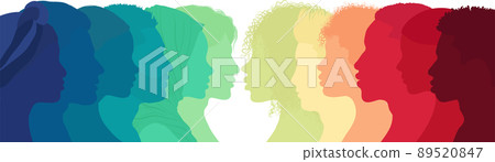 Silhouette profile group men and women of diverse cultures. Concept of racial equality and anti-racism. Diversity people. Multicultural and multiracial society. Friendship. Empowerment 89520847