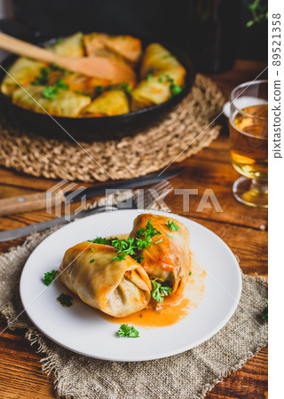 Stuffed Cabbage Rolls on White Plate Stuffed Cabbage Rolls on White Plate 89521358