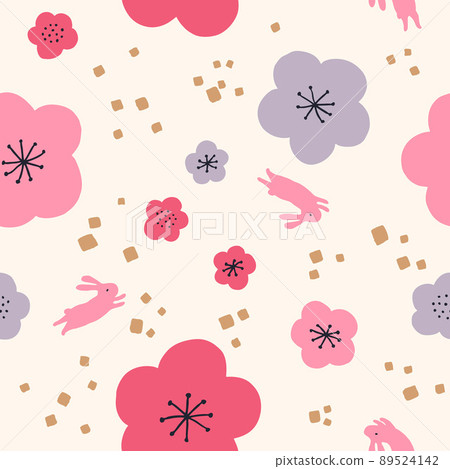 Rabbit and plum blossom pattern-seamless pattern Rabbit and plum blossom pattern-seamless pattern 89524142