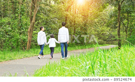 Family walking in the forest holding hands Environment Child-rearing 89524674
