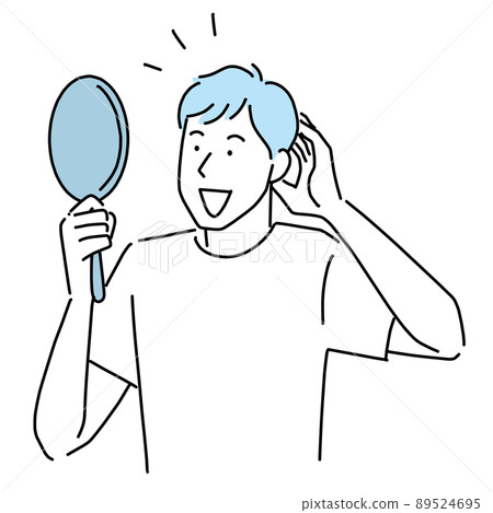 一個很高興在鏡子裡看到自己髮型的男人 89524695