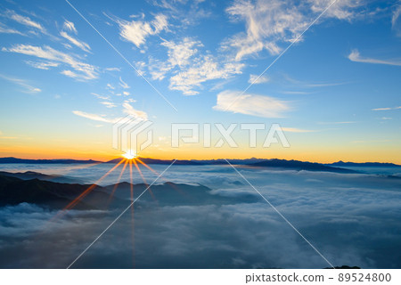 A fantastic view of the sunrise and the sea of clouds seen from the summit of Mt. Tanigawa A fantastic view of the sunrise and the sea of clouds seen from the summit of Mt. Tanigawa 89524800