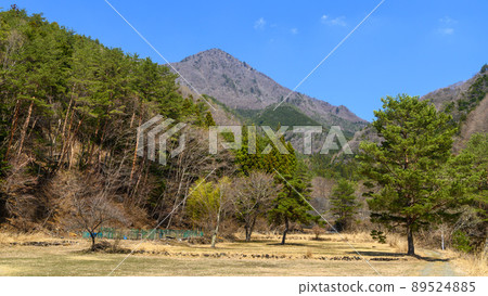 (Yamanashi Prefecture) Clear sky and spring country road, Yukitogatake 89524885