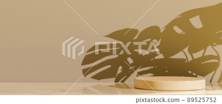 Minimal beauty product background with pedestal mockup on beige background. 89525752
