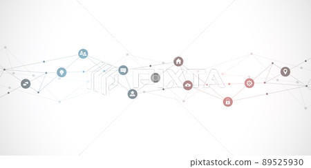 Information technology background with infographic elements and flat icons. Digital technology, network connection and communication concept. Vector illustration. 89525930