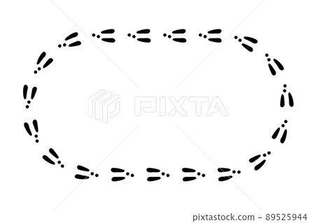 Rabbit or hare footprint trail. Bunny foot prints on snow. Rabbit paw steps. Hare steps track. Blank frame template. Vector illustration isolated on white background in flat style 89525944