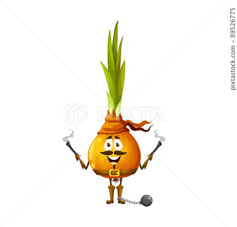 Cartoon funny onion pirate, vector corsair vegetable character with muskets and bob on leg. Funny veggies personage in filibuster carnival costume shoot with guns, buccaneer or picaroon garden plant Cartoon funny onion pirate, vector corsair vegetable character with muskets and bob on leg. Funny veggies personage in filibuster carnival costume shoot with guns, buccaneer or picaroon garden plant 89526775