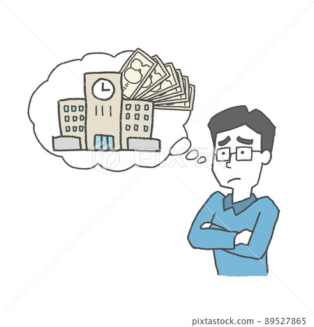 Father thinking about education costs Father thinking about education costs 89527865