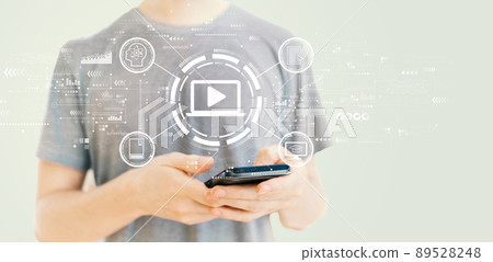 Webinar concept with man using a smartphone Webinar concept with man using a smartphone 89528248
