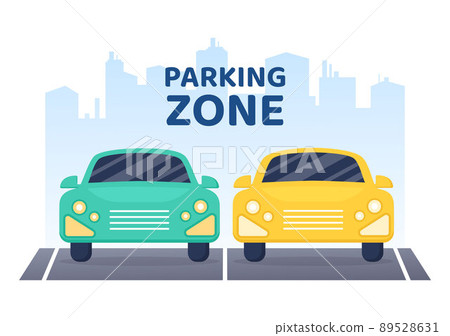 Valet Parking with Ticket Image and Multiple Cars on Public Car Park in Flat Background Cartoon Illustration 89528631