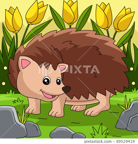 Hedgehog Colored Cartoon Farm Illustration Hedgehog Colored Cartoon Farm Illustration 89529419