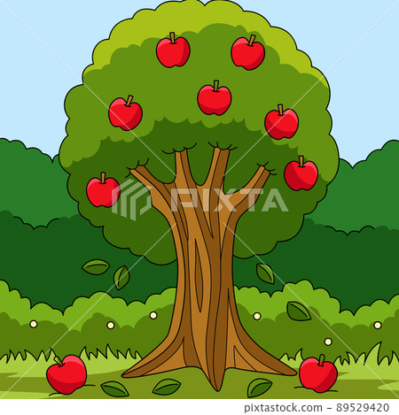 Apple Tree Colored Cartoon Farm Illustration Apple Tree Colored Cartoon Farm Illustration 89529420