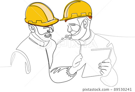 Continuous line drawing engineer wearing helmet 89530241