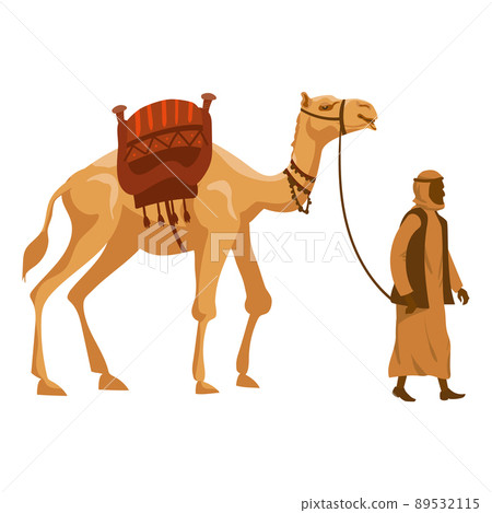 Camel and Arab man cameleer. Vector illustration Camel and Arab man cameleer. Vector illustration 89532115