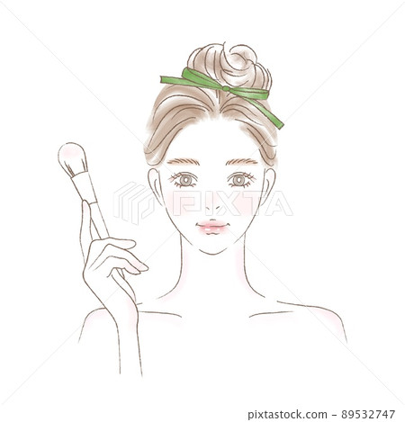 Illustration of the upper body of a woman making up with a brush 89532747
