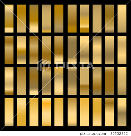 Metalic gradient collection with shiny gold hologram. Holographic foil texture, gold rose, brown and golden gradation. Vector set for frame, ribbon, border, other design Metalic gradient collection with shiny gold hologram. Holographic foil texture, gold rose, brown and golden gradation. Vector set for frame, ribbon, border, other design 89532822