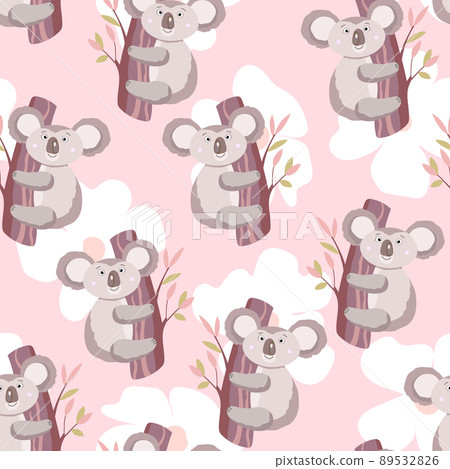 Seamless pattern with cute koala baby on color... - Stock Illustration ...