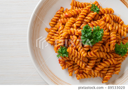 spirali or spiral pasta with tomato sauce spirali or spiral pasta with tomato sauce 89533020