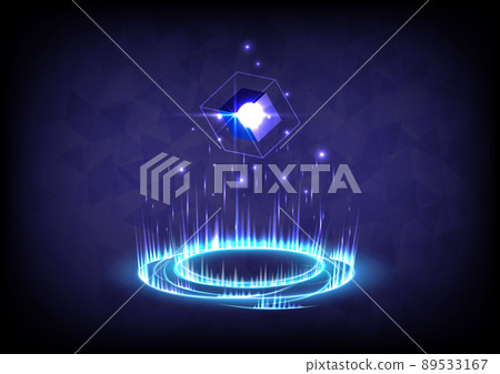 Rays stage for showing. GUI and UI virtual reality. Portal and hologram science futuristic. Sci-fi digital hi-tech stage in glowing HUD projector. Magic gate in game fantasy. Circle teleport podium 89533167
