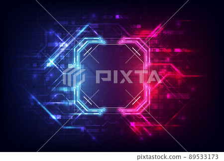 Abstract hardware and software background. Circuit board, Chip processor, Mainboard and code programmer. Hi-tech computer engineer. Pixels screen and database coding. Blue and red neon light effect Abstract hardware and software background. Circuit board, Chip processor, Mainboard and code programmer. Hi-tech computer engineer. Pixels screen and database coding. Blue and red neon light effect 89533173
