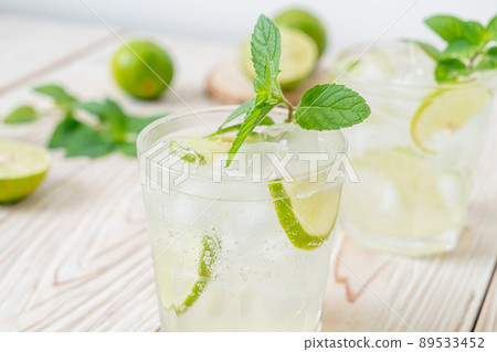 iced lime soda with mint iced lime soda with mint 89533452