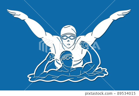 People Swimming Swimmer Action Together Cartoon Sport Graphic Vector 89534015