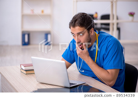 Young male doctor in telemedicine concept 89534339