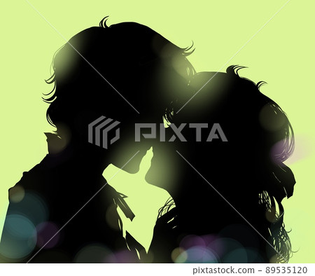 Romantic paper-cut black-and-white illustrations of men and women kissing their first love 89535120