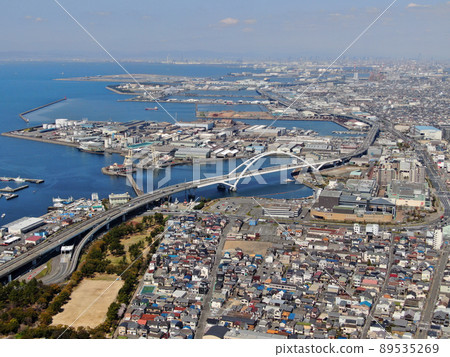 Aerial view of Hannan Port from the sky above Kishiwada Hamakogyo Park Aerial view of Hannan Port from the sky above Kishiwada Hamakogyo Park 89535269