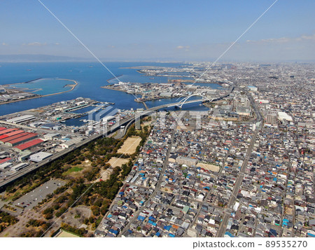 Aerial view of Hannan Port from the sky above Kishiwada Hamakogyo Park Aerial view of Hannan Port from the sky above Kishiwada Hamakogyo Park 89535270