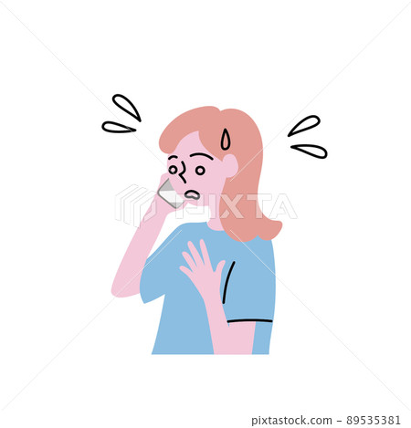 Illustration of a woman who is upset at the phone of a smartphone 89535381
