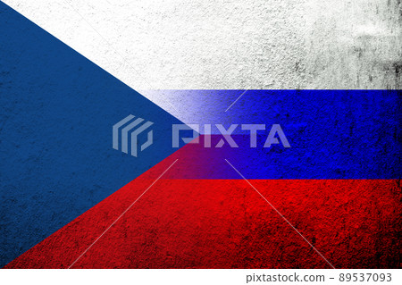 National flag of Russian Federation with National flag of Czech Republic. Grunge background 89537093