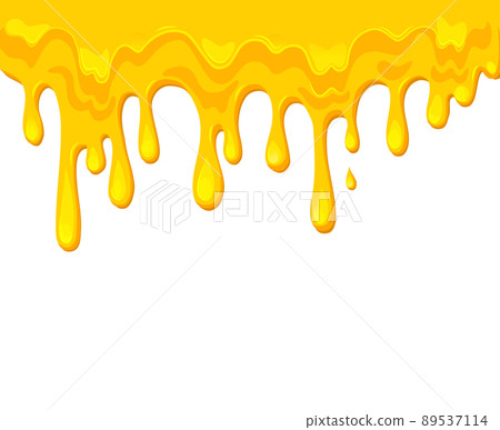 Flowing Melted cheese isolated on white background. Processed cheese wallpaper .Borders of a vector cartoon of hot cheddar, parmesan.  89537114