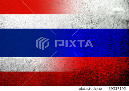 National flag of Russian Federation with The Kingdom of Thailand National flag. Grunge background National flag of Russian Federation with The Kingdom of Thailand National flag. Grunge background 89537195
