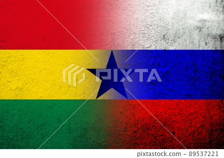 National flag of Russian Federation with The Republic of Ghana National flag. Grunge background 89537221