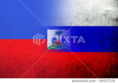 National flag of Russian Federation with the Republic of Haiti National flag. Grunge background National flag of Russian Federation with the Republic of Haiti National flag. Grunge background 89537226