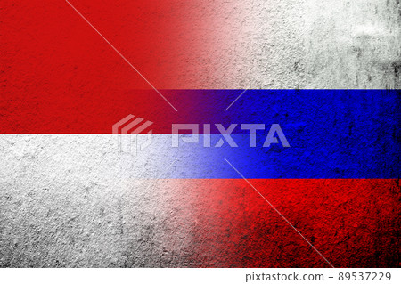 National flag of Russian Federation with The Republic of Indonesia National flag. Grunge background 89537229
